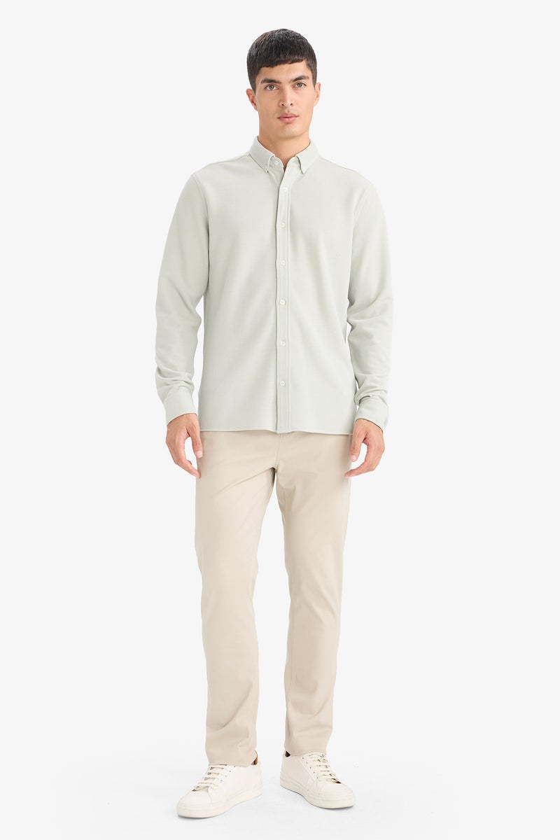 DeFacto Green Man Regular Fit Polo Collar Long Sleeve Shirt Casual - Image 2